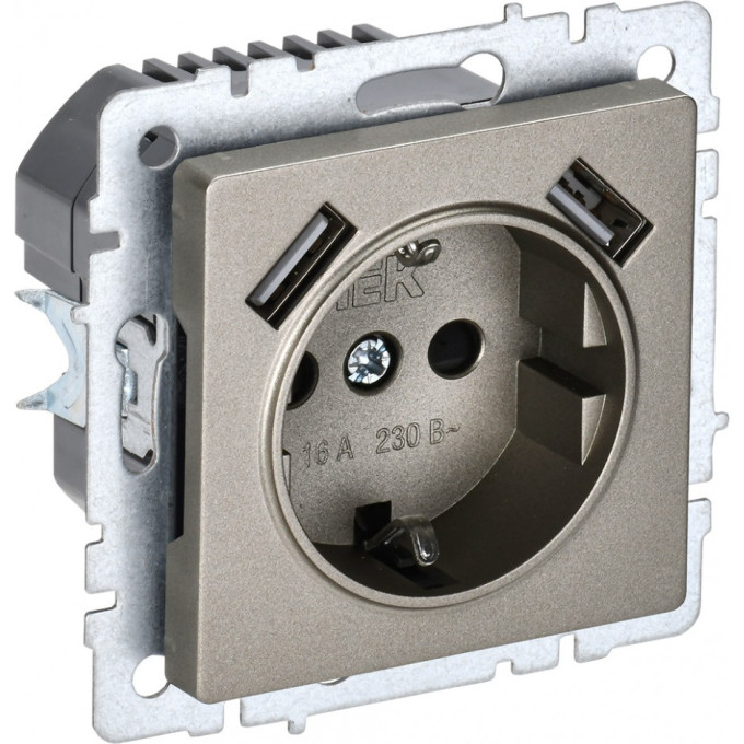 Розетка IEK BRITE РЮш10-2-БрШ 16А с USB A+A 3,1А BR-R14-16-U21-D31-K37